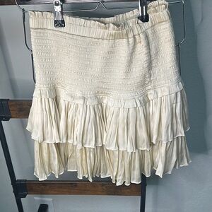 Cream Mini Bubble Skirt with Smocked Ruffles